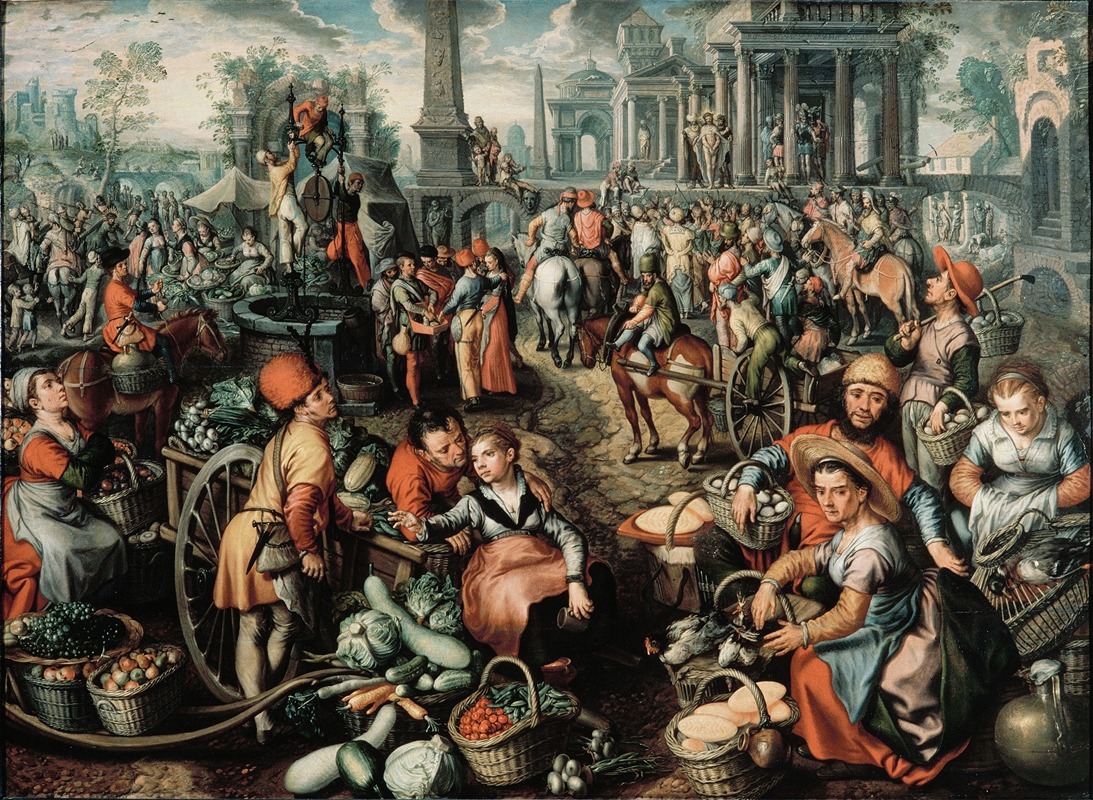 Joachim Beuckelaer - Market Scene, Ecce Homo, the Flagellation and the Carrying of the Cross