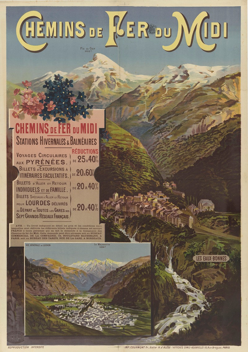 Frederic Hugo d'Alési - Chemins de fer du Midi – Stations hivernales et balnéaires. Les Eaux-Bonnes, Luchon