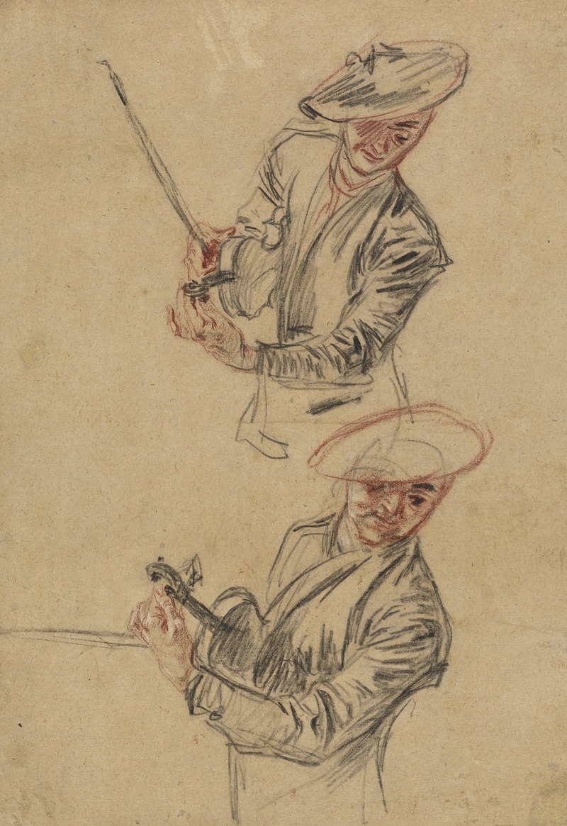 Jean-Antoine Watteau - Two Studies of a Violinist Tuning His Instrument