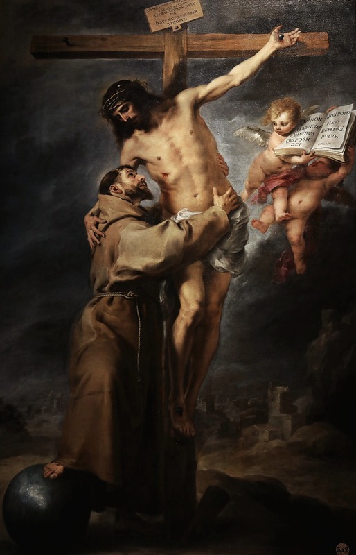 Bartolomé Estebán Murillo - Saint Francis of Assisi embracing the crucified Christ