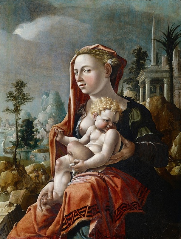 Maarten Van Heemskerck - Virgin With Child In Front Of A Landscape