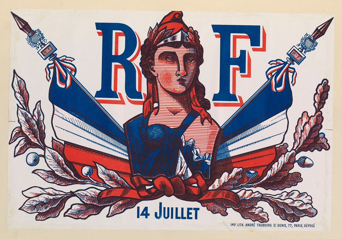 Imp. Andre Faubourg - Souvenir de la Fête nationale, distribution des drapeaux, 14 juillet 1880