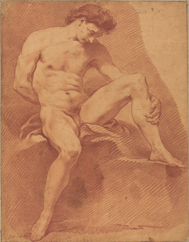 Charles-André van Loo - A Seated Male Nude