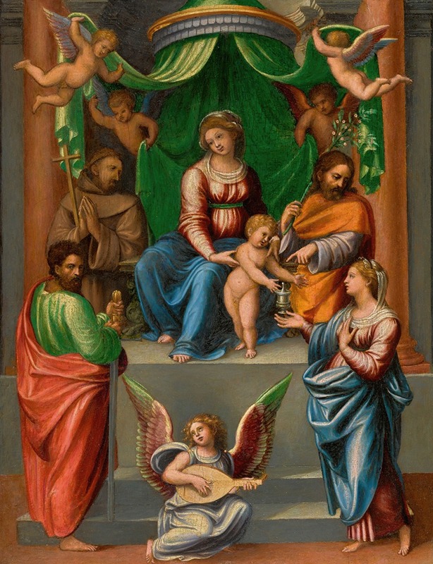 Innocenzo da Imola - The Madonna and Child Enthroned, With Saint paul, Saint Francis Of Assisi, saint Joseph And mary Magdalen