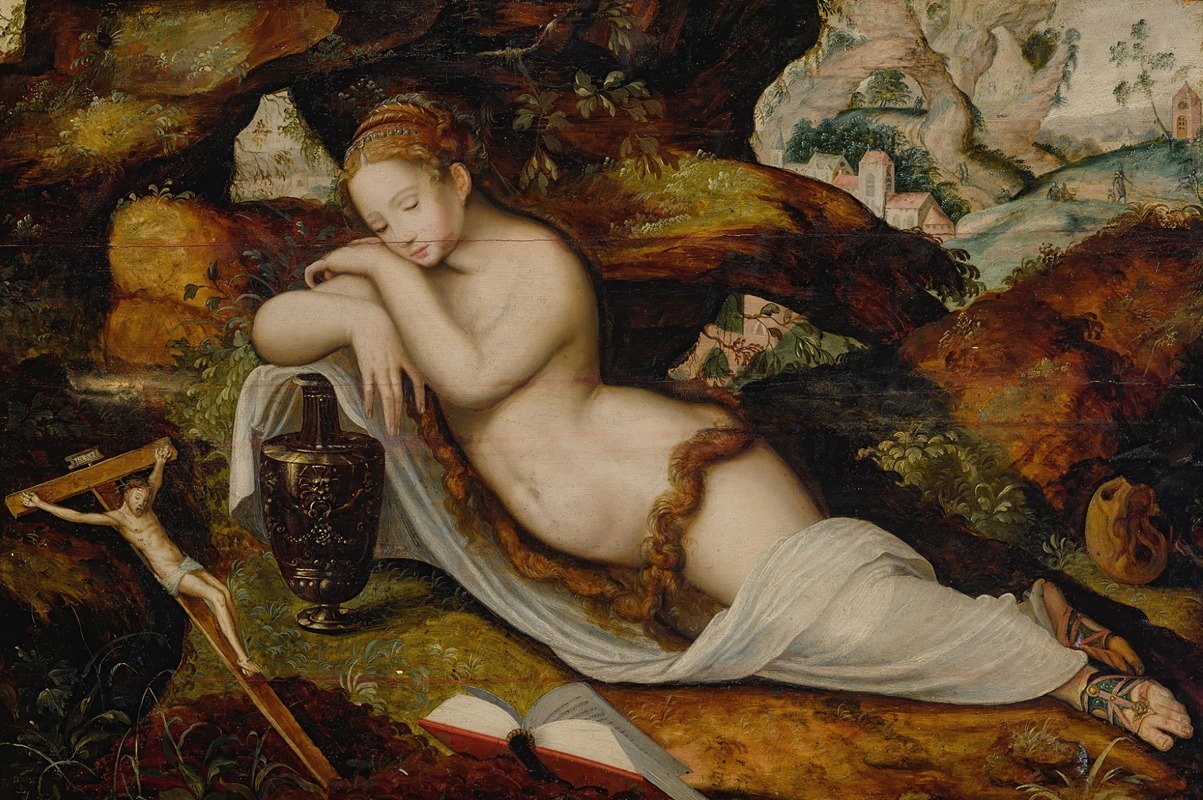 Master Of The Prodigal Son - Mary Magdalene Sleeping In A Grotto, A Hilly Landscape Beyond