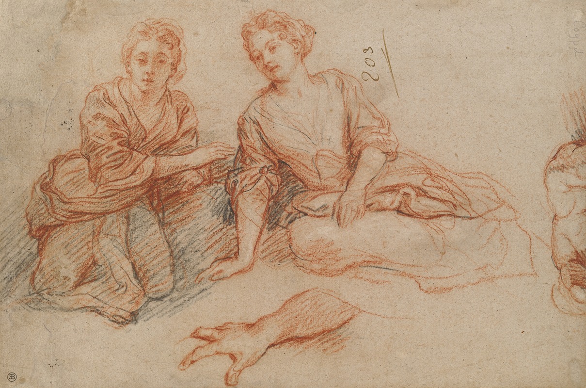Charles De La Fosse - Two Young Women Seated on the Ground (recto)