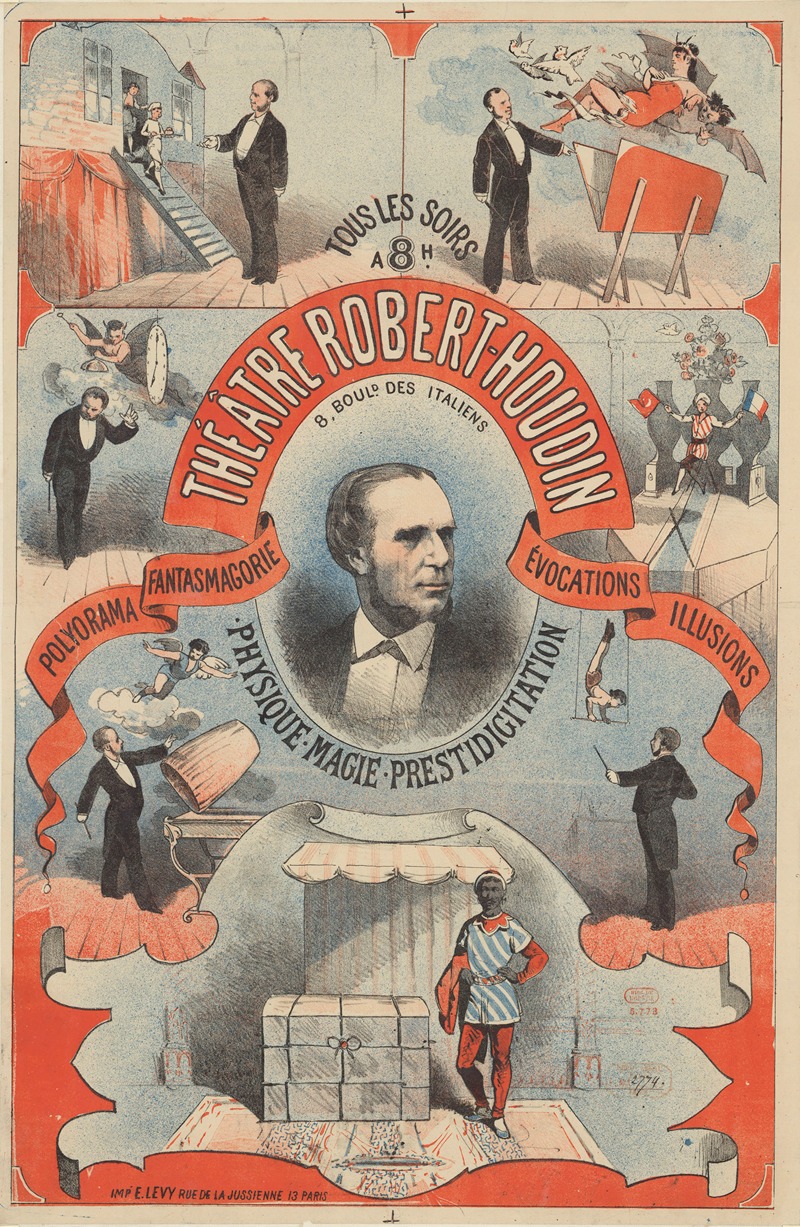 Imp. Emile Lévy - Théâtre Robert-Houdin 8 Bould. des Italiens. Polyorama, fantasmagorie, évocations, illusions, physique, magie