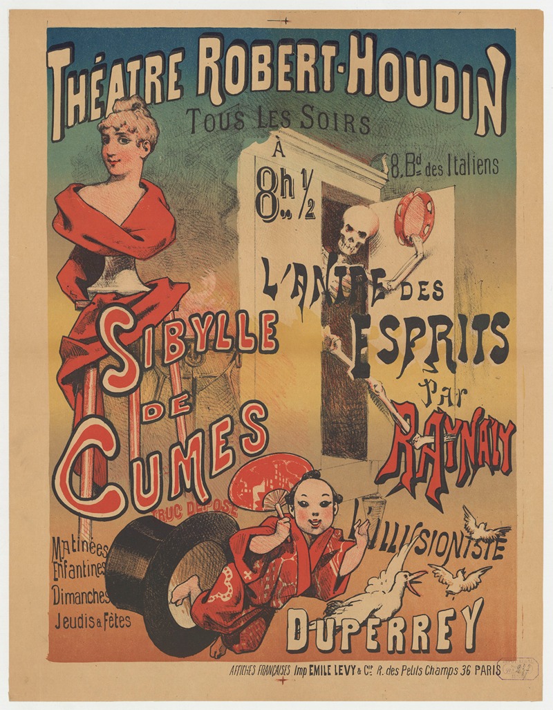 Imp. Emile Lévy - Théâtre Robert-Houdin… l’antre des esprits par Raynaly Sybille de Cumès, truc déposé. L’illusioniste Duperre