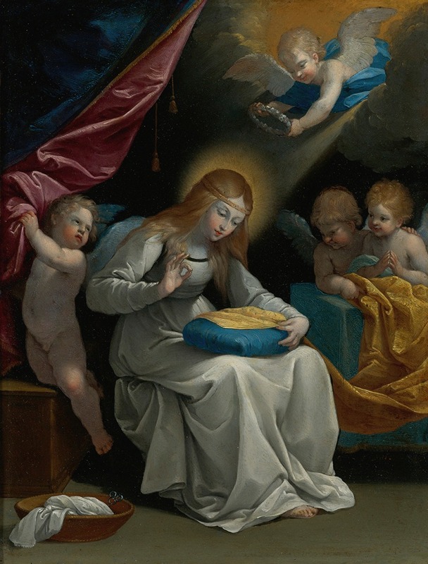 Guido Reni - The Virgin Sewing, Accompanied By Four Angels, Known As La Couseuse