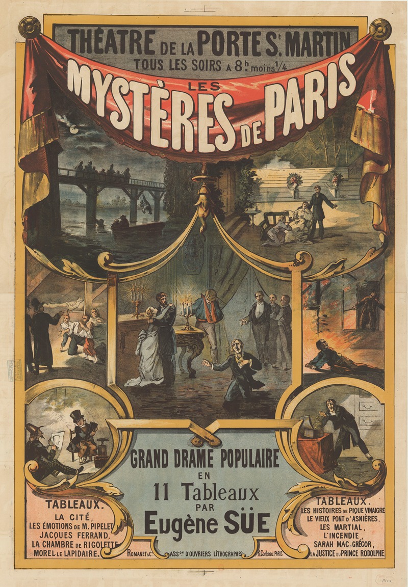 Imp. Romanet & Cie - Théâtre de la Porte St Martin… Les mystères de Paris, grand drame populaire en 11 tableaux par Eugène Süe