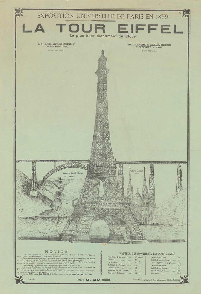 Imp. Typo-Lithographique Richet & Standachar - Exposition Universelle de Paris en 1889. La Tour Eiffel, le plus haut monument du globe