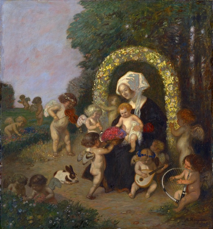 Adolf Hengeler - Madonna with Child in a Flower Garland