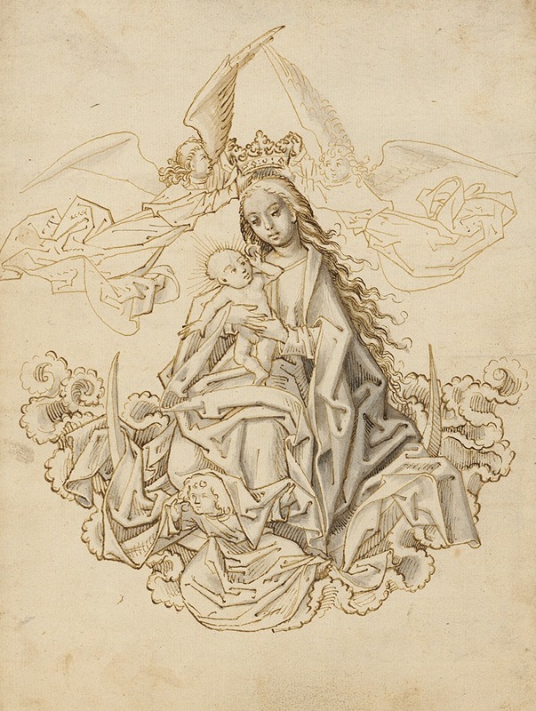 Hans Holbein The Elder - Mary on the crescent moon, crowned by two angels