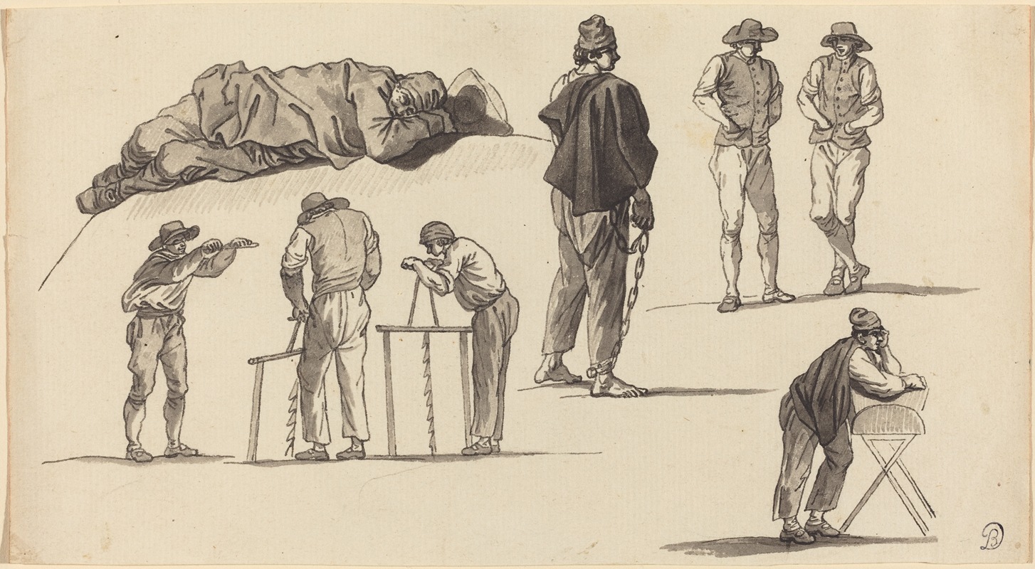 Claude-Joseph Vernet - Figure Studies, Including One Man Sleeping on the Ground and Two Men Sawing