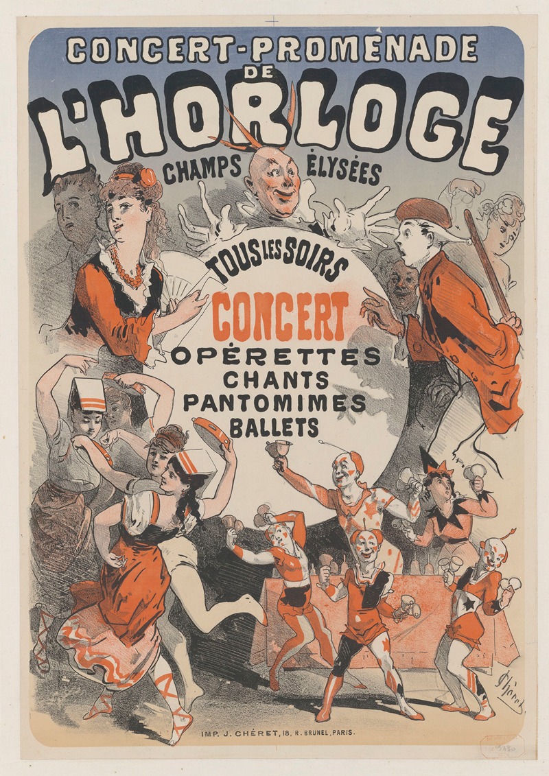 Jules Chéret - Concert-promenade de l’Horloge. Tous les soirs, concert, opérettes, chants, pantomimes, ballets