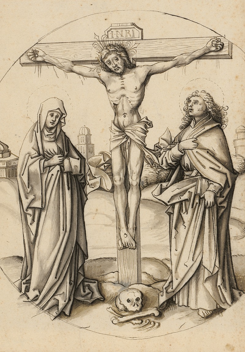 Workshop of Hans Holbein the elder - Christ on the cross, Mary and John