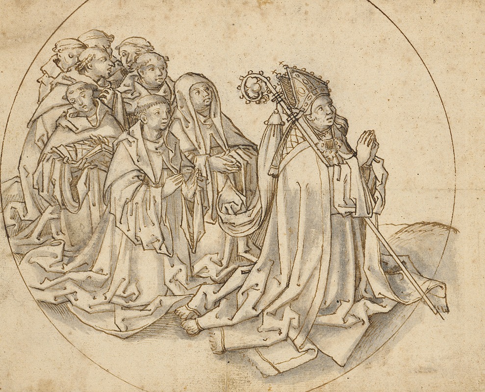 Workshop of Hans Holbein the elder - Kneeling bishop and eight monks