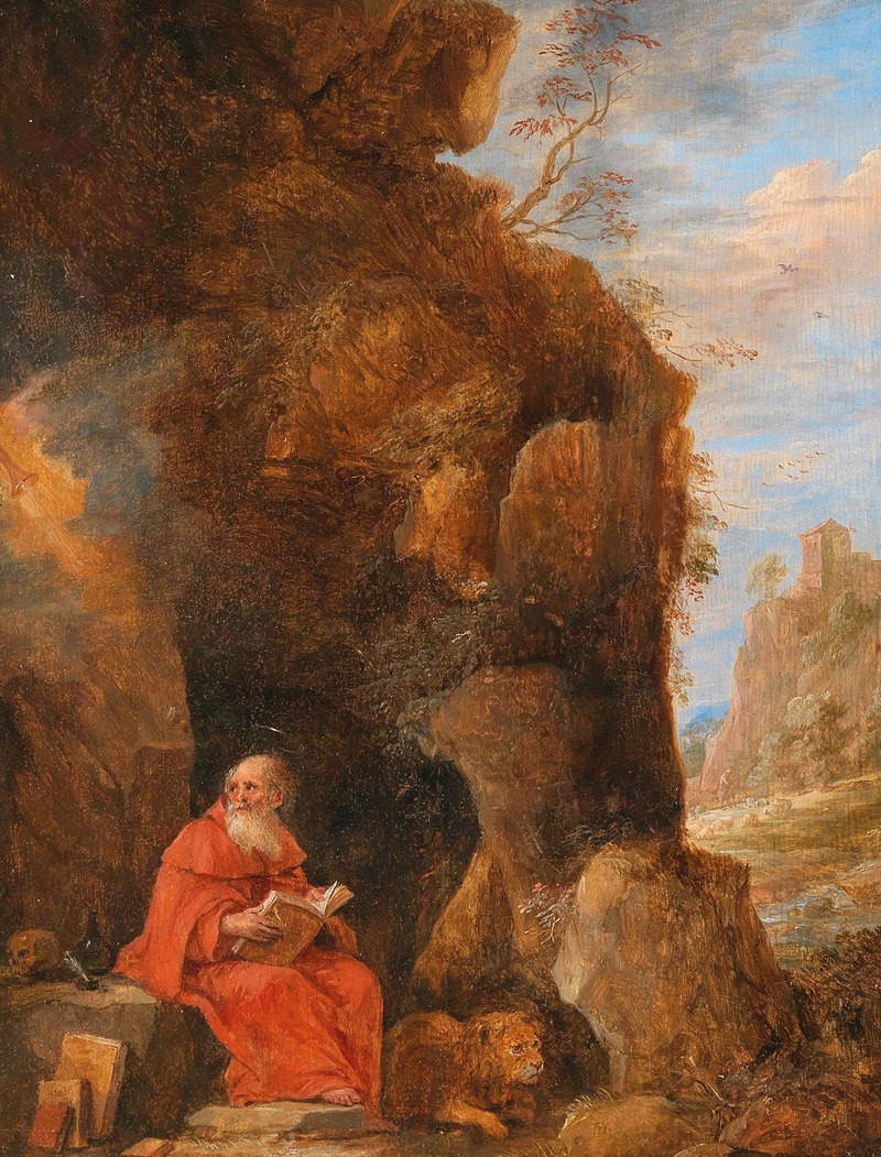 David Teniers The Younger - A landscape with Saint Jerome outside a grotto