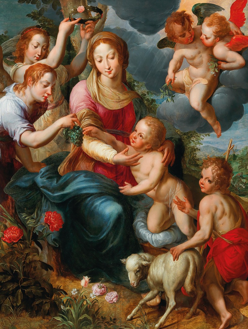 Denys Calvaert - The Virgin and Child with the Infant Saint John the Baptist surrounded by angels