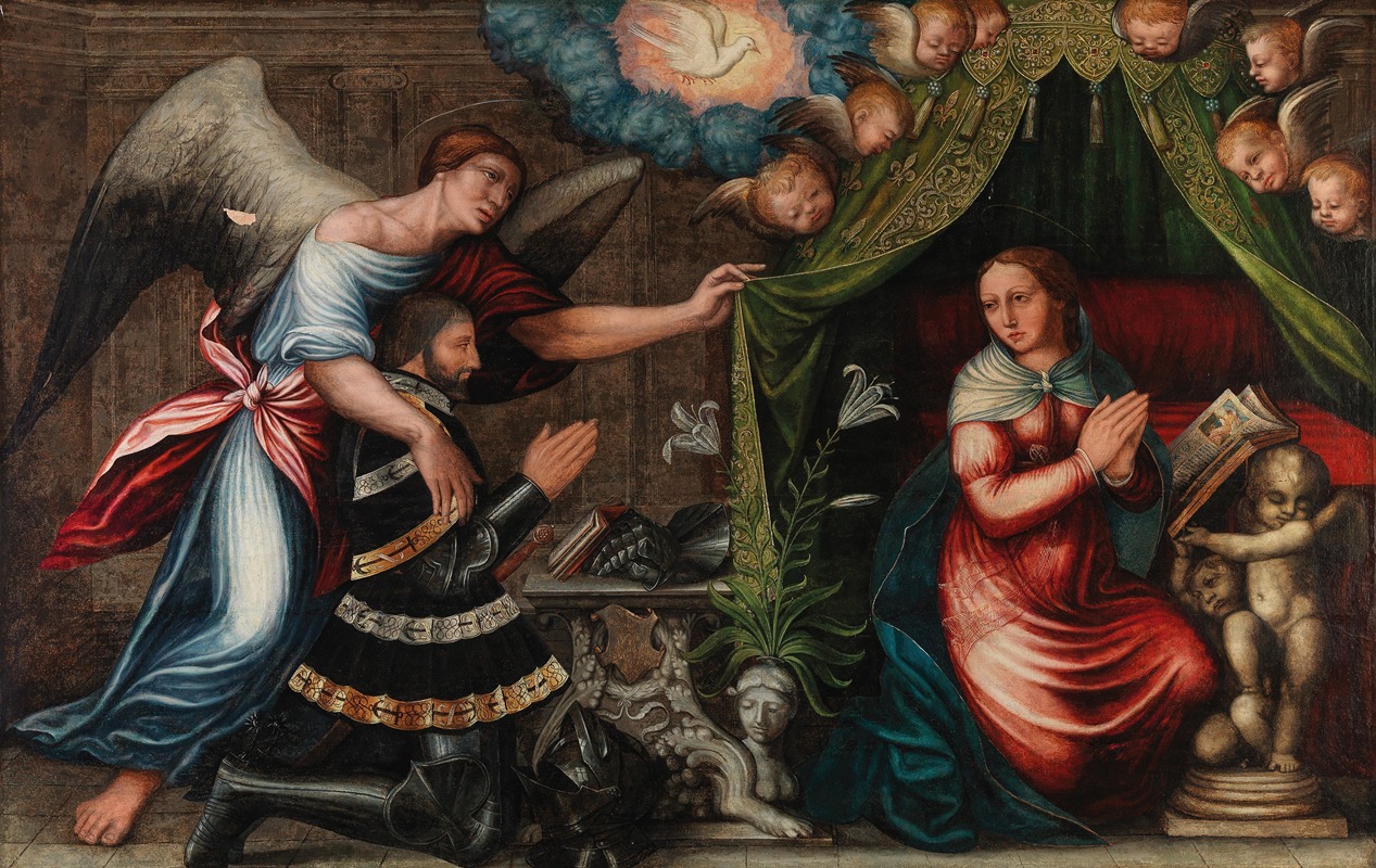 German School - The Annunciation with a kneeling donor