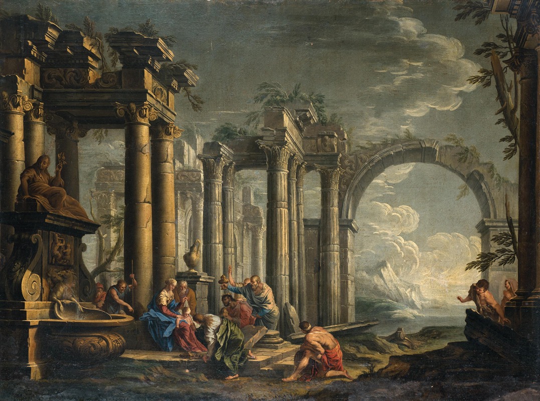 Lombard School - The Adoration of the Magi, in a landscape with ruins