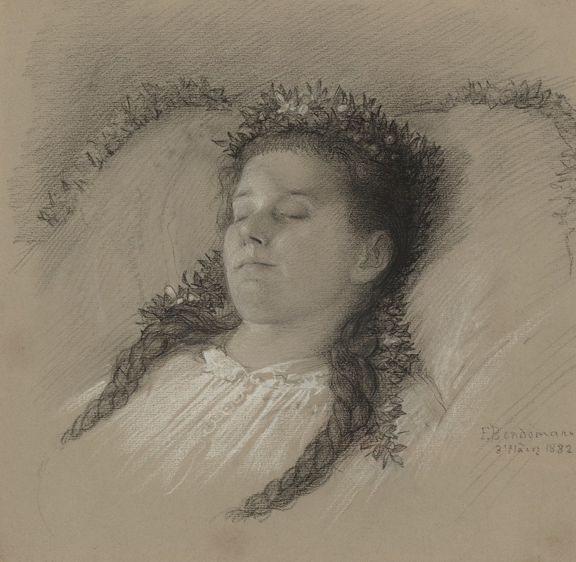 Eduard Julius Friedrich Bendemann - A Girl on Her Deathbed with a Crown of Flowers