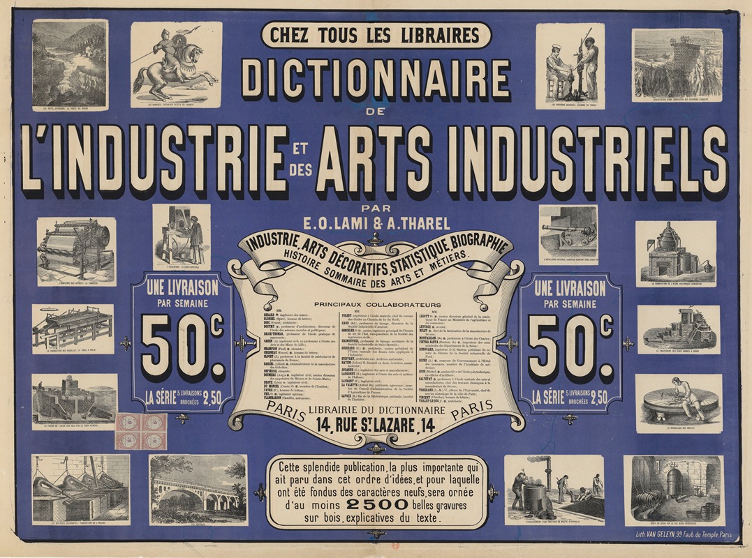 Lith. Van Geleyn - Chez tous les libraires. Dictionnaire de l’industrie et des arts industriels par E.O. Lami & A. Tharel