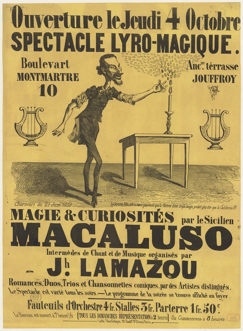 Lith. Van Geleyn - Ouverture le jeudi 4 octobre. Spectacle lyro-magique