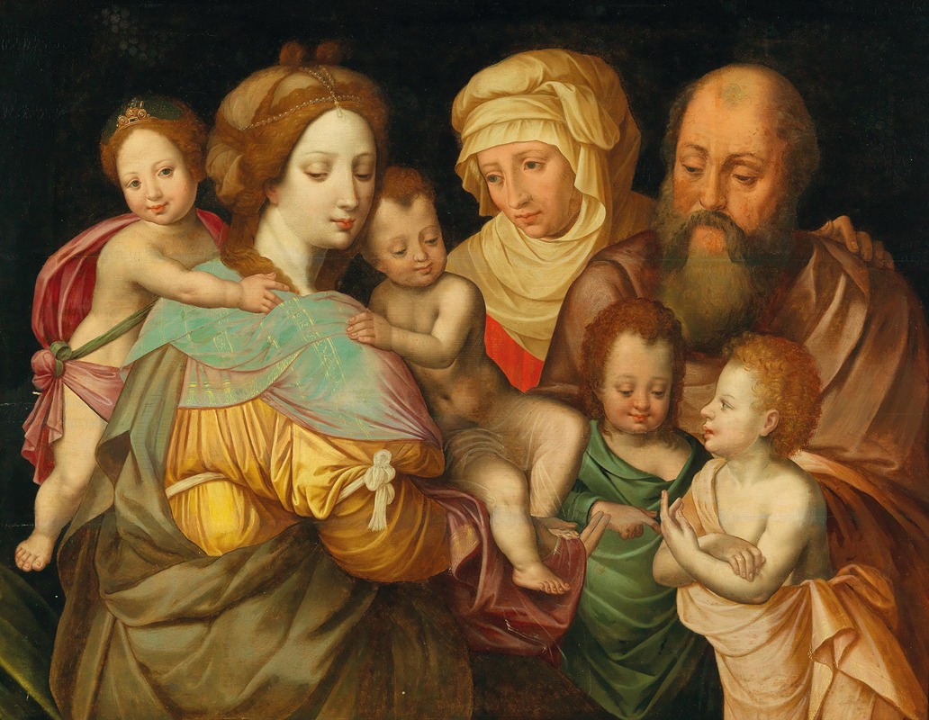 Vincent Sellaer - The Holy Kinship, Anna and Joachim with Maria Cleophas and her four sons