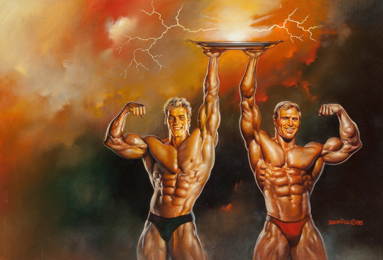 Boris Vallejo - Ralf Moeller and Gary Stryoom, Mr. Olympia advertisement