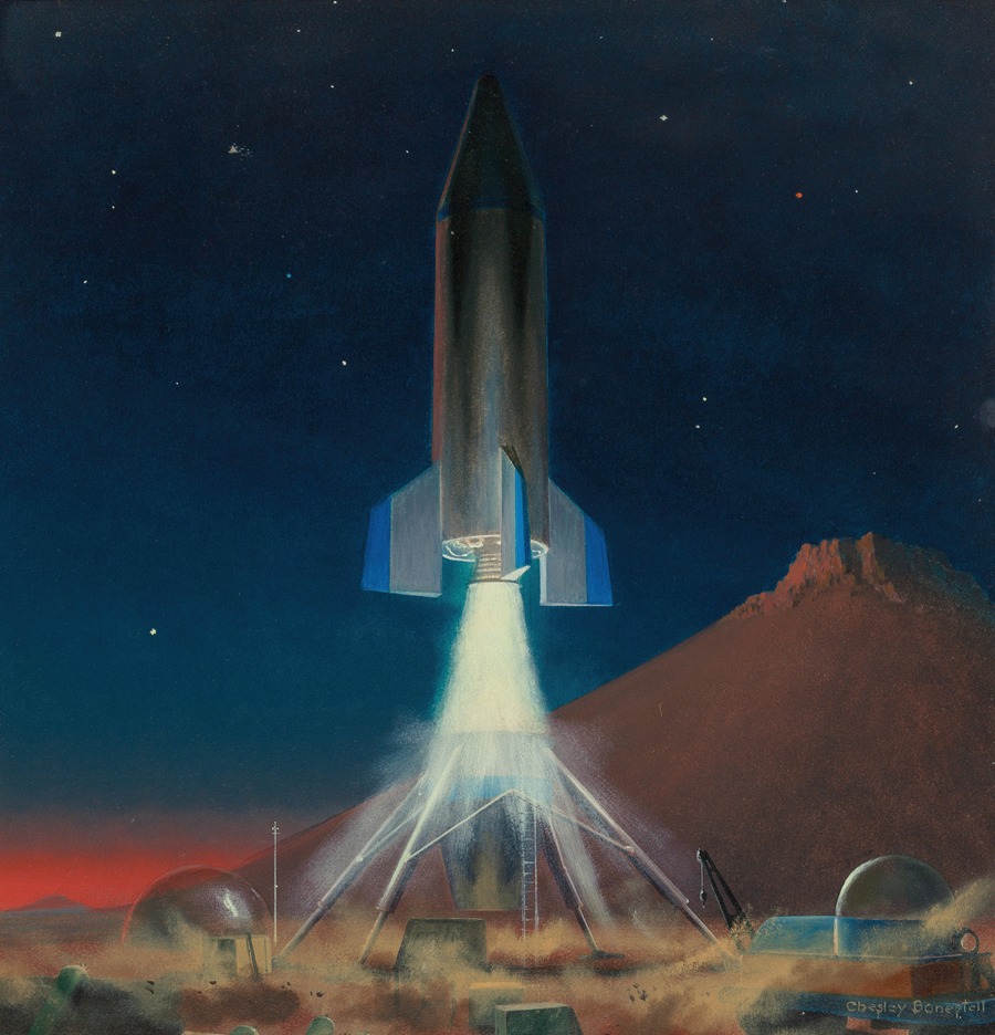 Chesley Bonestell - Rocket Ferry Leaving Mars