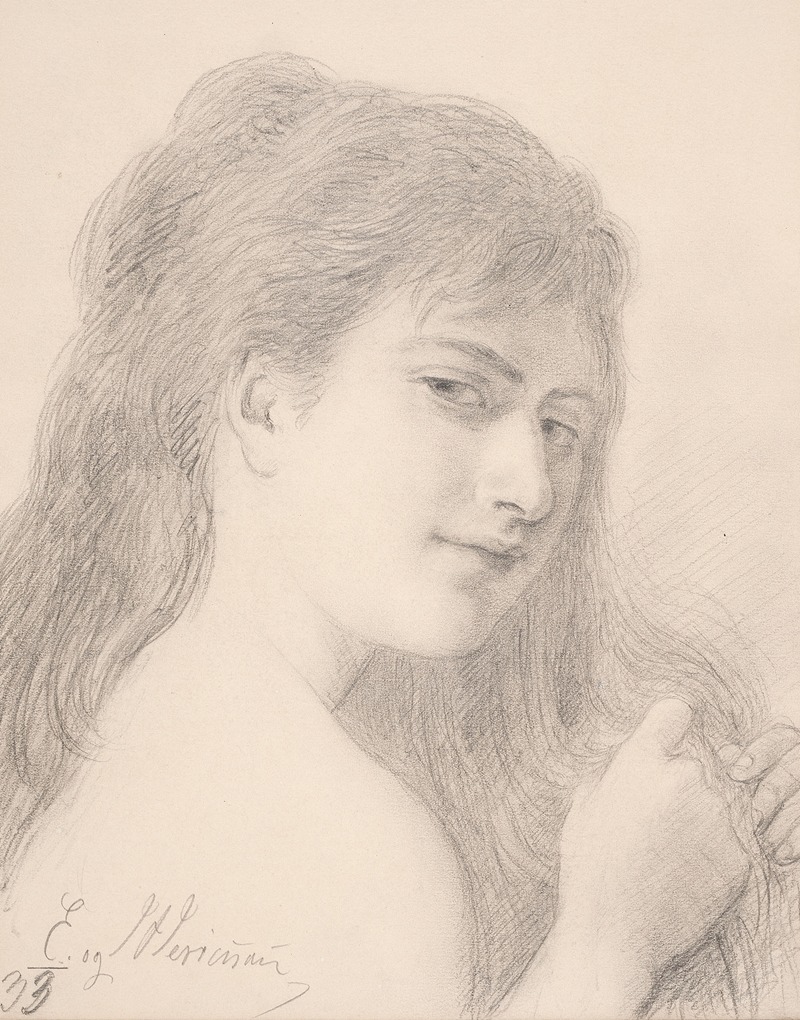 Elisabeth Jerichau Baumann - Brystbillede af en kvinde, der fletter sit hår
