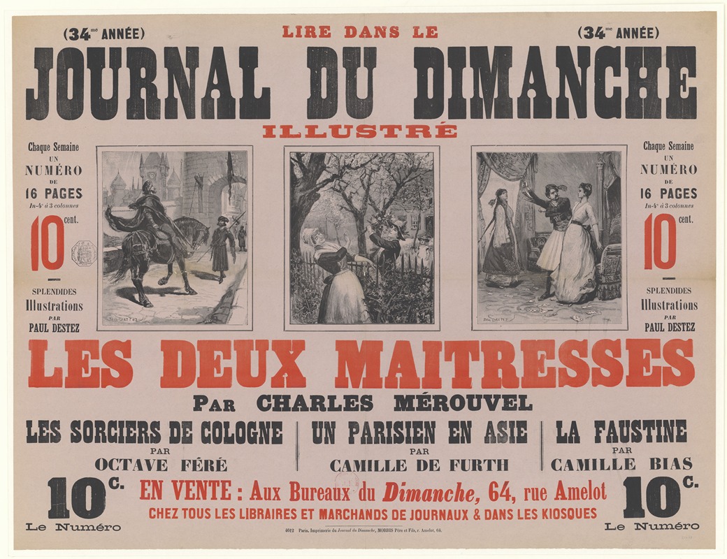 Paul Destez - Lire dans le Journal du Dimanche illustré Les Deux maitresses par Charles Mérouvel