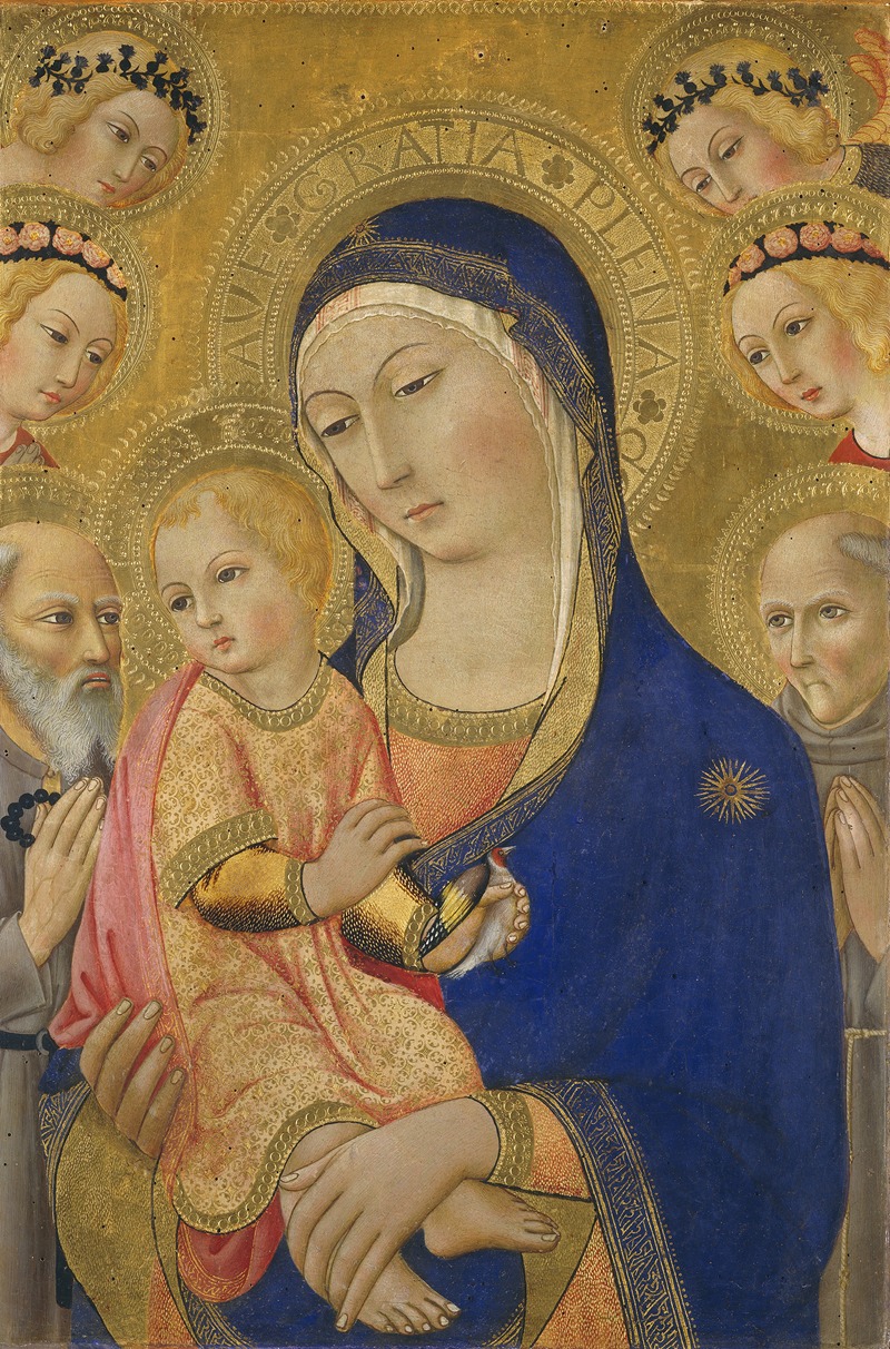 Sano di Pietro - Madonna and Child with Saint Jerome,Saint Bernardino and Angels