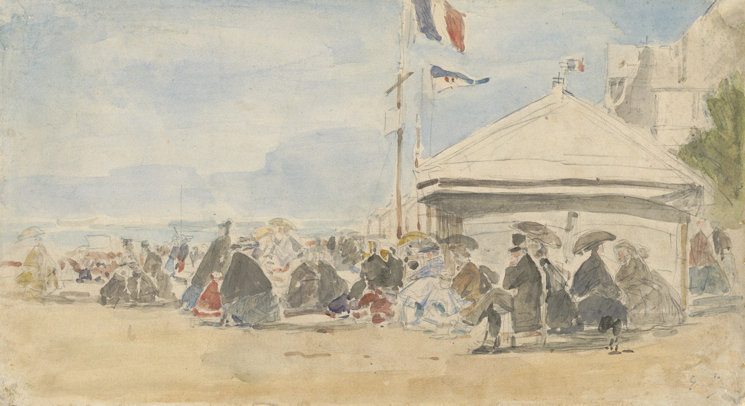 Eugène Boudin - Beach House with Flags at Trouville