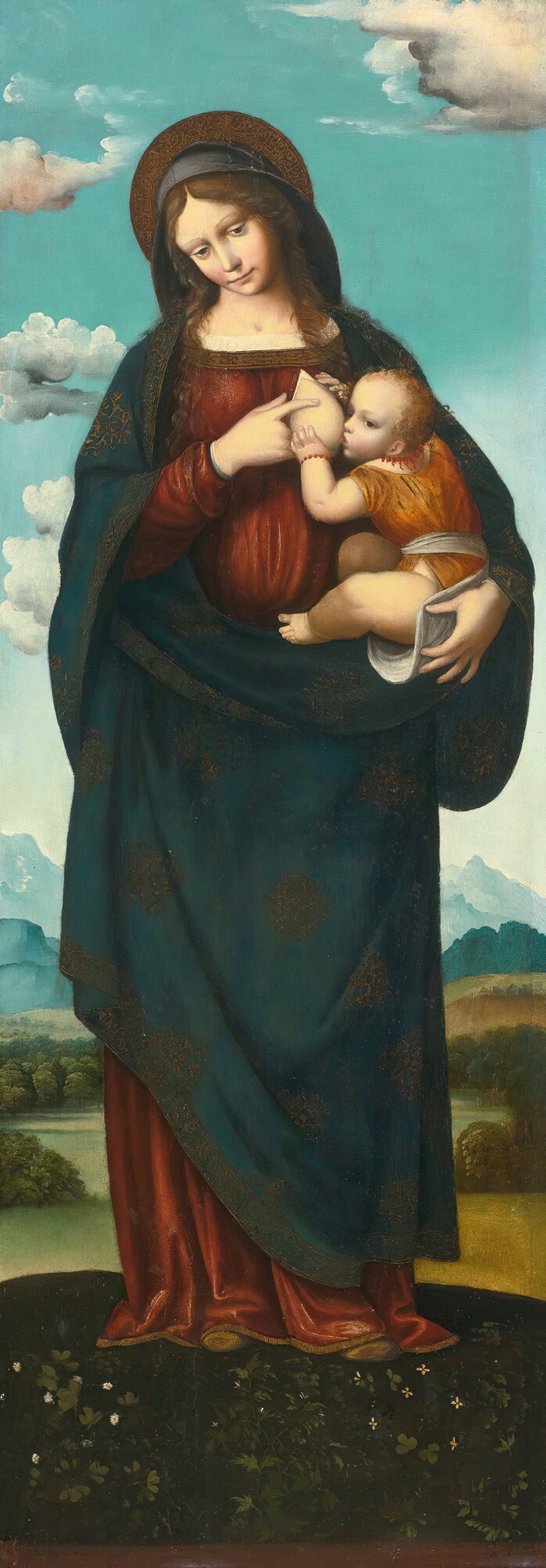 Lombard School - Madonna Standing In A Landscape, Nursing The Infant Christ