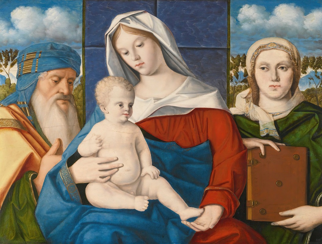 Marco Bello - A Sacra Conversazione; The Madonna And Child With Saint Simeon And A Female Saint