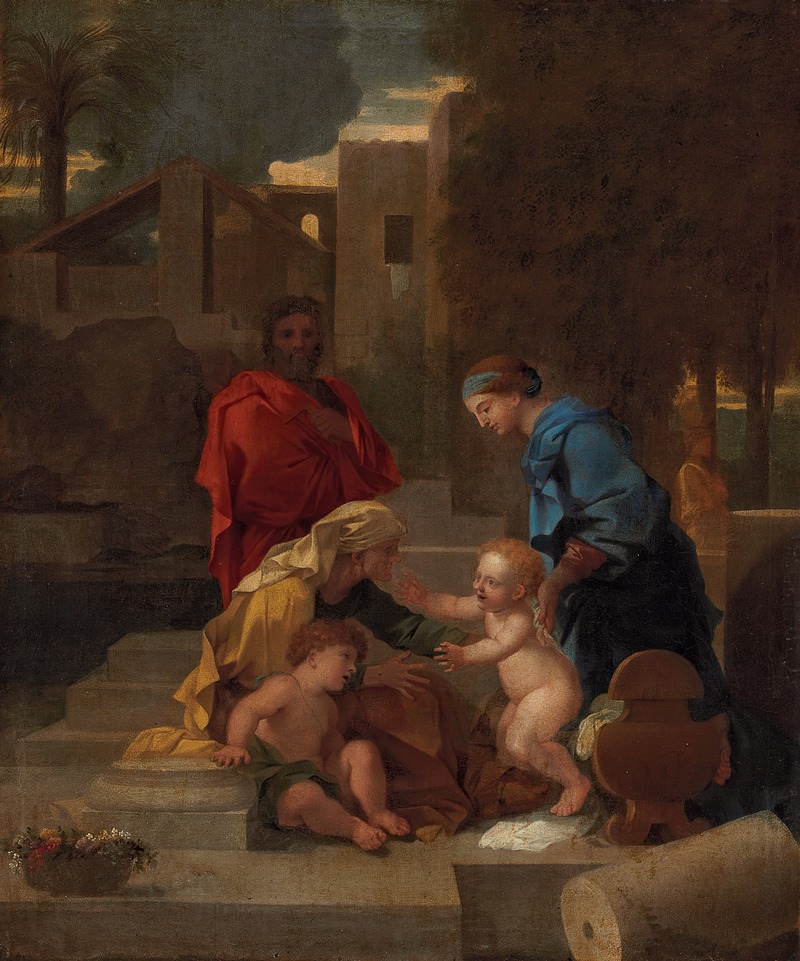 Sébastien Bourdon - The Holy Family With Saint Elizabeth And The Infant Saint John The Baptist