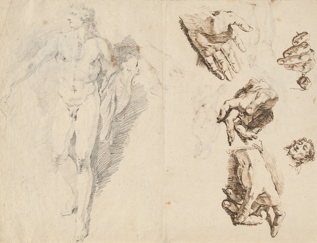 Francesco Fontebasso - Apollo and Studies of the Artist’s Own Hand (recto)
