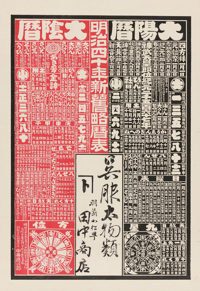 Tokujiro Nakai - Poster and calendar for a shop selling kimonos, Tanaka Shoten, in Uzen, Yamagata prefecture