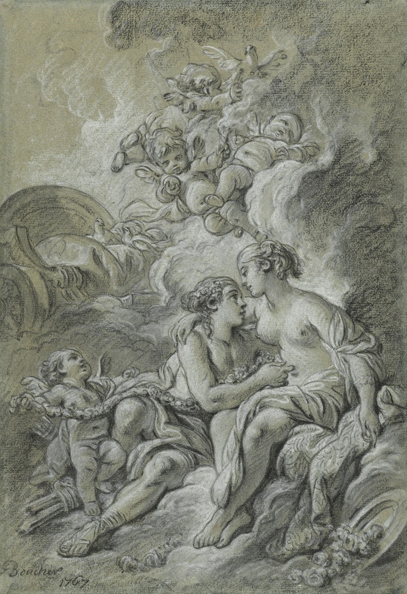 François Boucher - Venus appuyee sur son cher Adonis …