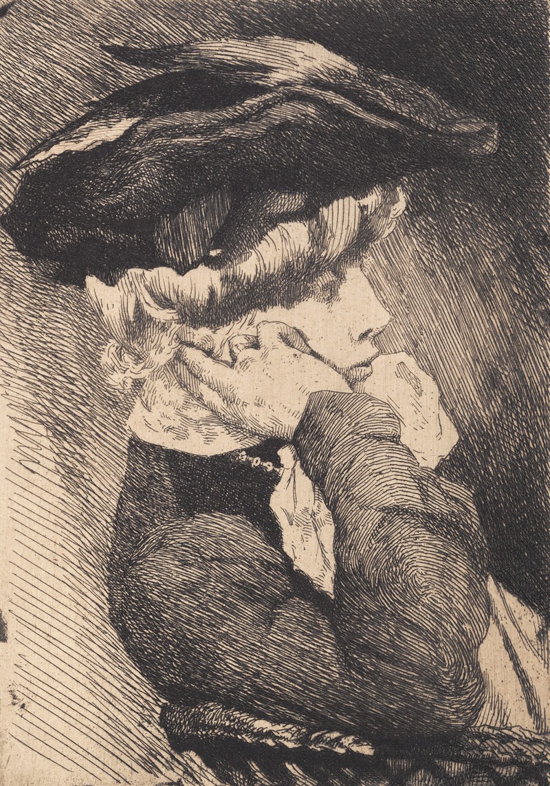 Frans Schwartz - Brystbillede af en siddende ung dame med hat, skarp profil
