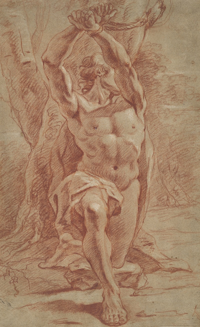 French School - Kneeling Man Bound to a Tree