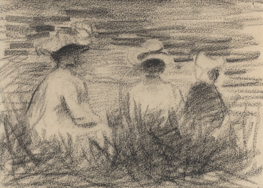 French School - Three Figures Seated in a Meadow, Seen from the Back