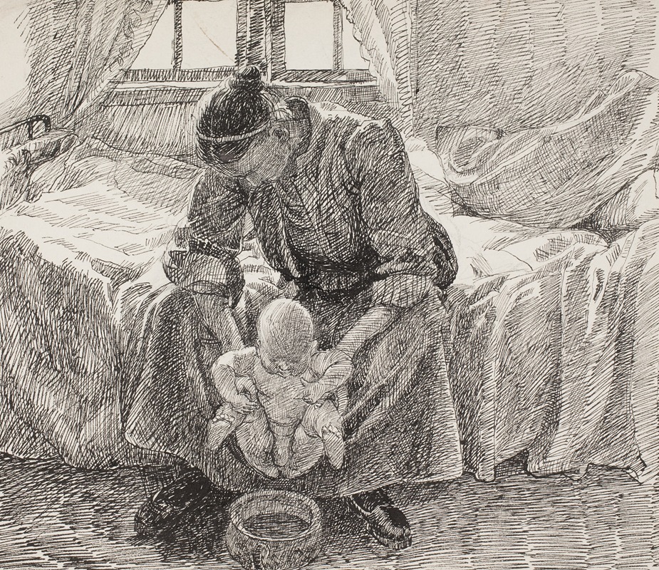 Fritz Syberg - Kunstnerens hustru der holder sit barn frem