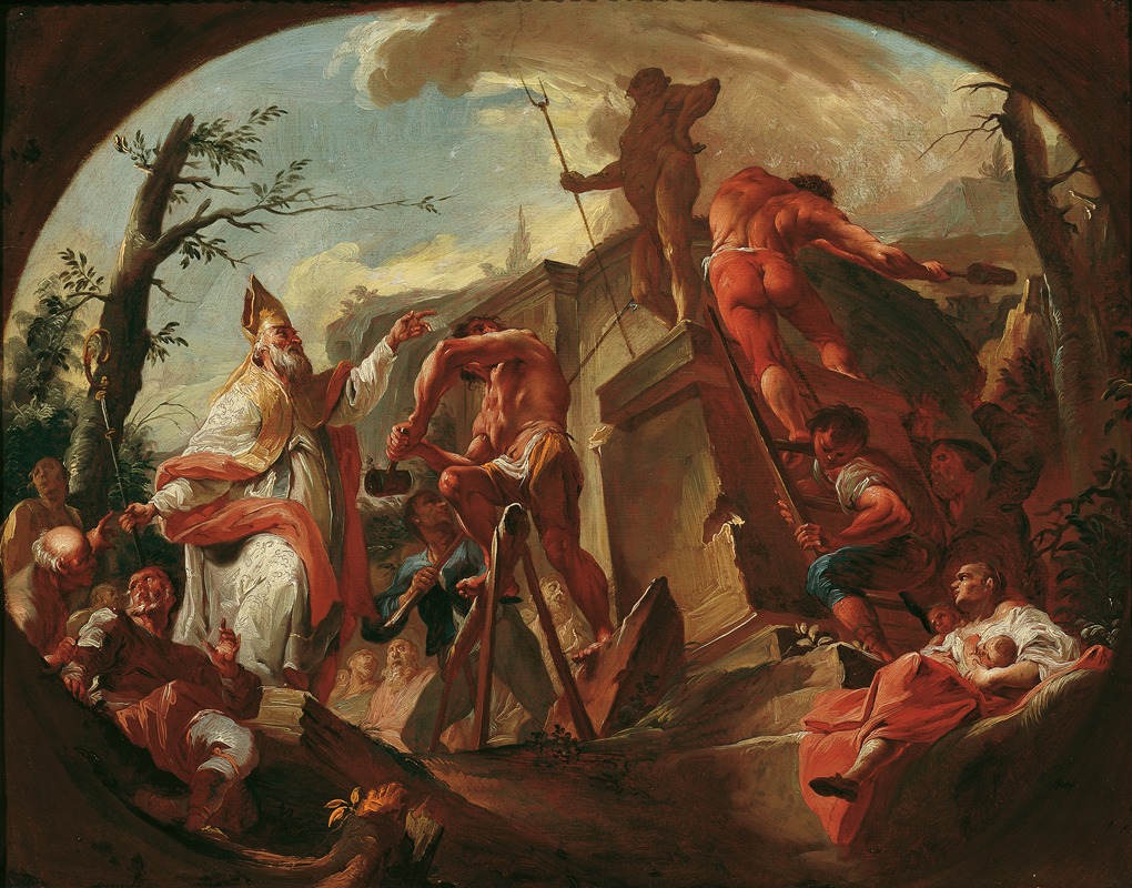Paul Troger - Der heilige Cassian von Imola stürzt die Statue des Pluto auf Säben