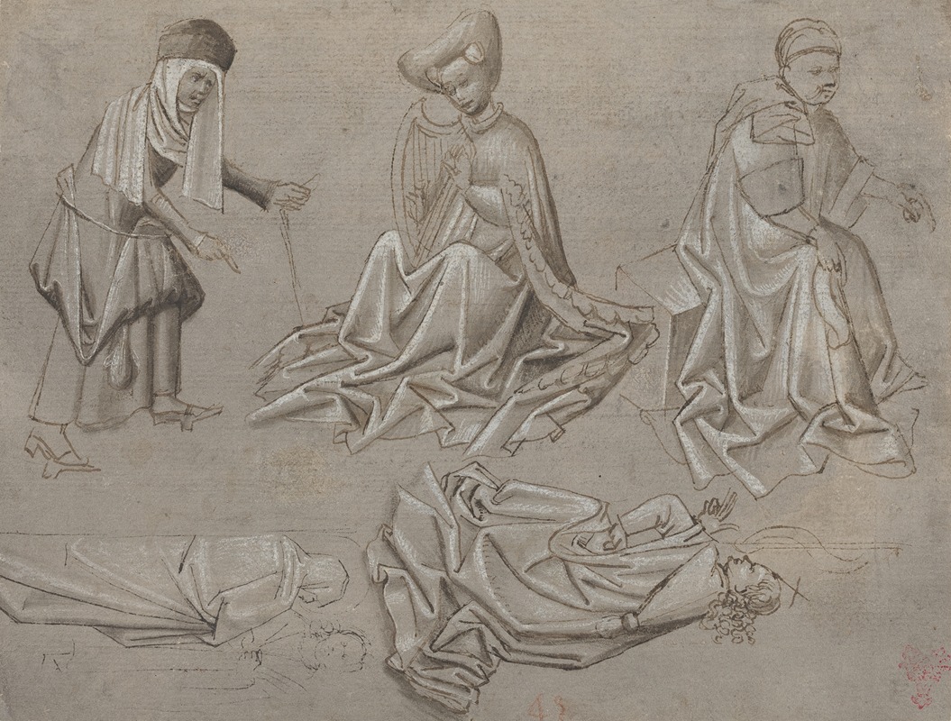 German 15th Century - Studies for Six Figures (sheet from a model book) (recto)