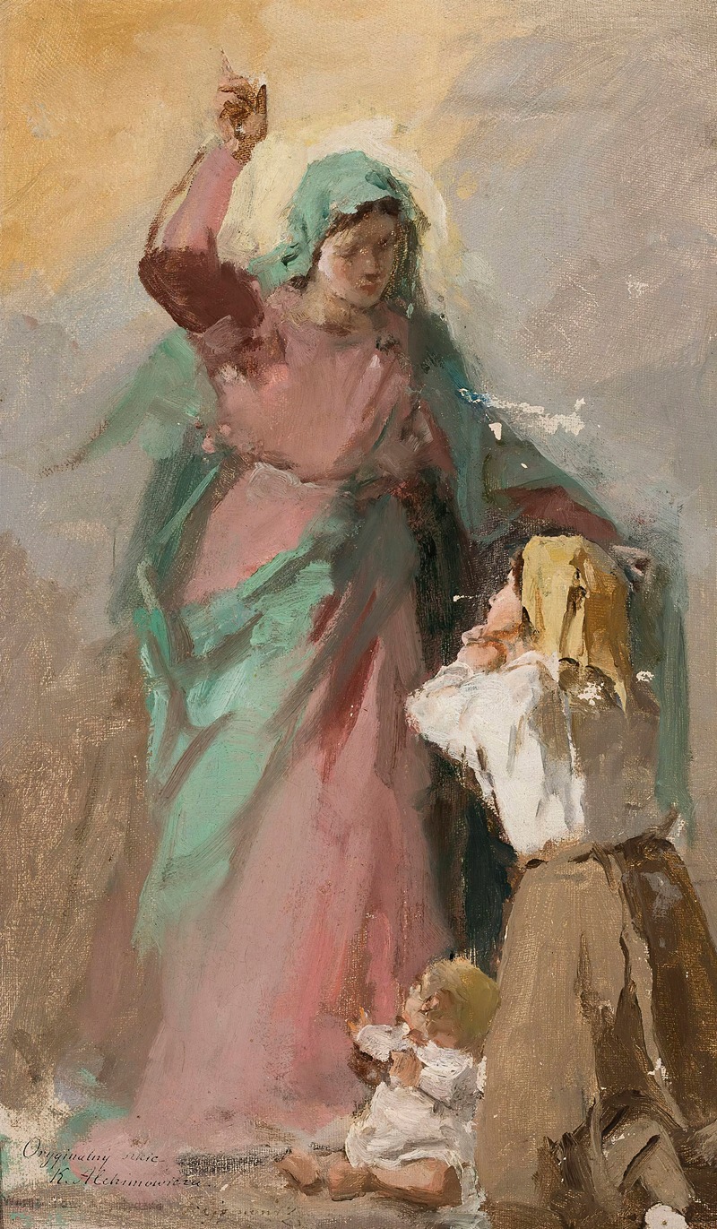 Kazimierz Alchimowicz - Virgin Mary appearing before a peasant woman, study