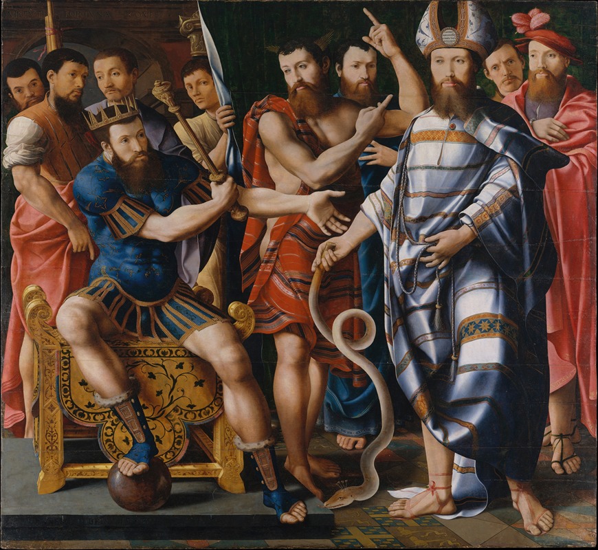 Master of the Dinteville Allegory - Moses and Aaron before Pharaoh; An Allegory of the Dinteville Family