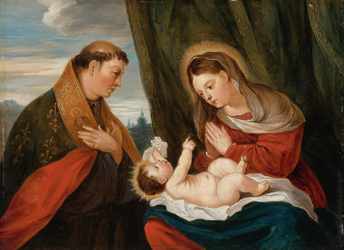David Teniers The Younger - Madonna And Child With St. Ludwig Of Toulouse
